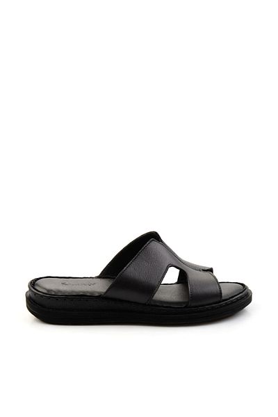 Bambi Black Leather Women's Slippers K04907031403