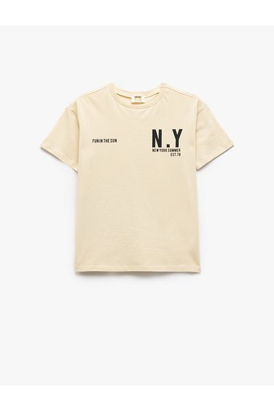 Koton Crew Neck Printed Cotton Short Sleeve T-Shirt