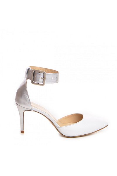 Vanilla Days Pantofi Stiletto cu toc mic Adal piele naturala, albe cu argintiu
