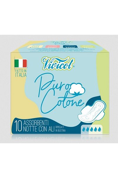 OEM Absorbante de noapte extra lungi din bumbac bio, hipoalergenic - 5 picaturi (10 buc) - VIVICOT Puro
