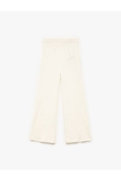 Koton Comfortable Fit Wrinkle Textured Wide Leg Pants with Elastic Waist