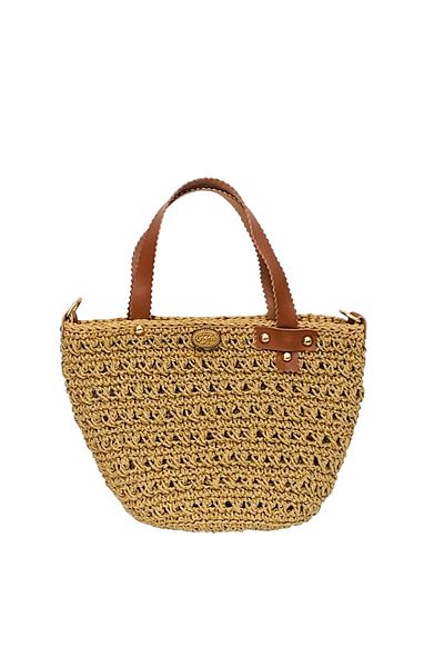 Honorius Women's Hand Knitted Handmade Paper Rope Leather Handle Hand Shoulder Bag Beige