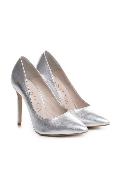 Vanilla Days Pantofi Stiletto cu toc subtire Corina, piele naturala, argintii