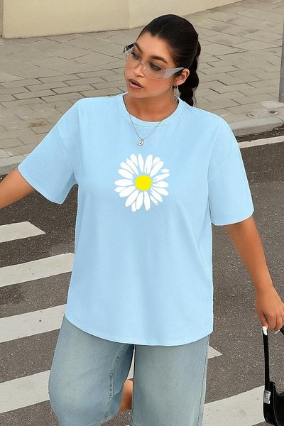 BENROMA 1 T-Shirt Gift for Purchases of 6 or More in the Cart - Large Size Daisy Printed Unisex T-Shirt