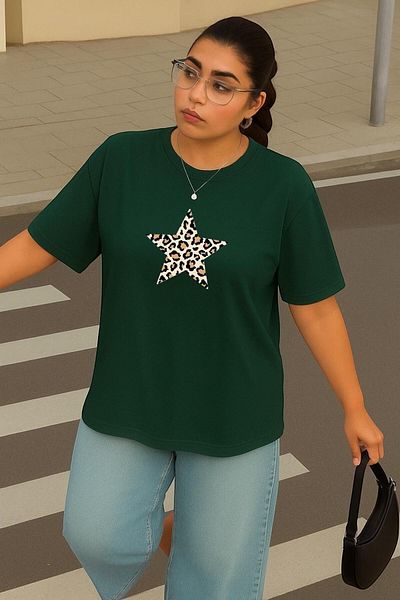BENROMA 1 T-Shirt Gift for Purchases of 6 or More in Cart - Large Size Star Leopard Printed Unisex T-Shirt