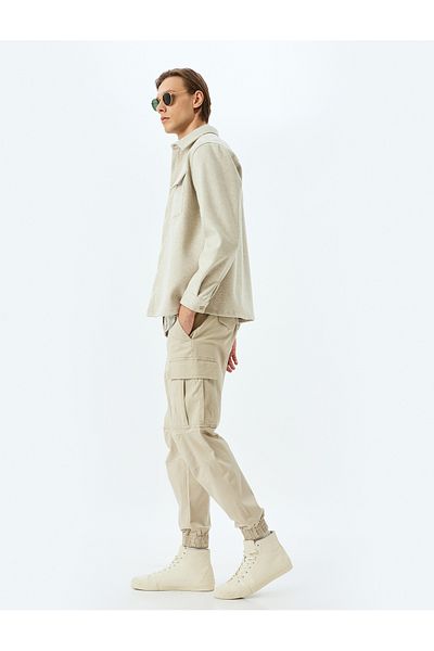Koton Cotton Gabardine Pocket Detailed Buttoned Elastic Waist Jogger Trousers