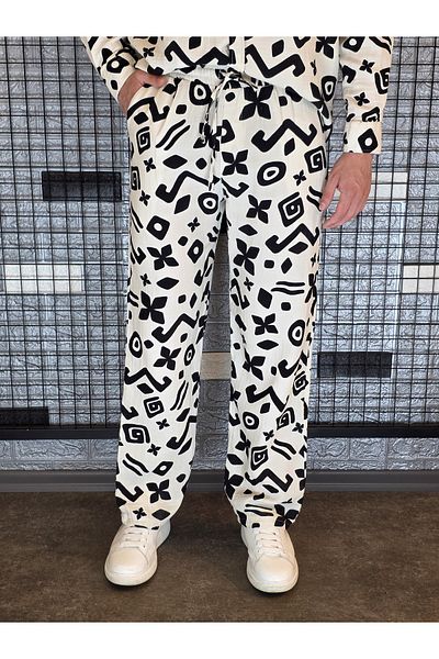 Geco Linen Patterned Cream Trousers