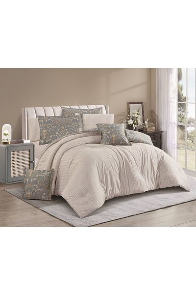Levore Livory 8-Piece Comforter Set 100% Cotton Soft Floral Reversible Double Duvet System Heavy Fill Evelyne-043