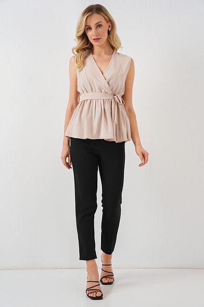 Bigdart Women's Double Breasted Collar Sleeveless Blouse 966 - Cream