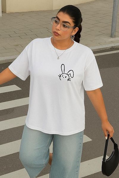 BENROMA 1 T-Shirt Gift for Purchases of 6 or More in Cart - Large Size Rabbit Printed Unisex T-Shirt