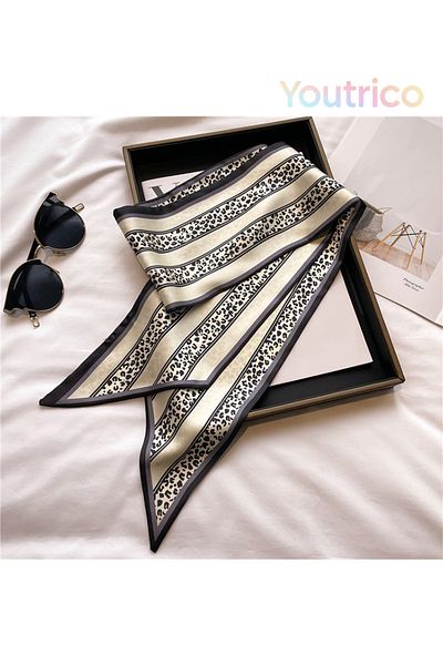 Youtrico Long silk scarves,Headbands,Colour blocks, leopard print elements,147cm