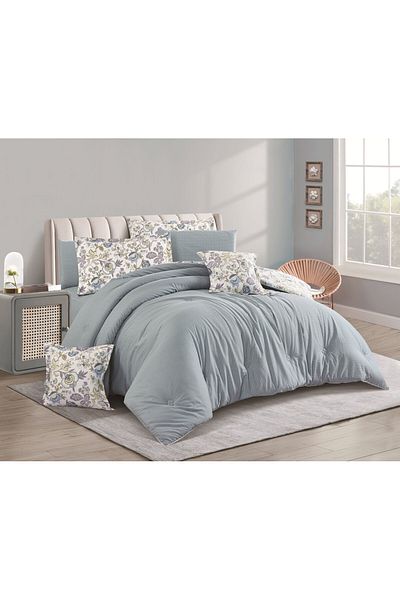 Levore Livory 8-Piece Comforter Set 100% Cotton Soft Floral Reversible 2-Piece Duvet System with Heavy Fill Evelyne-050