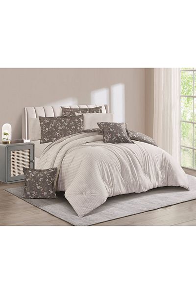 Levore Livory 8-Piece Comforter Set 100% Cotton Soft Floral Reversible Double Duvet System with Heavy Fill Evelyne-048