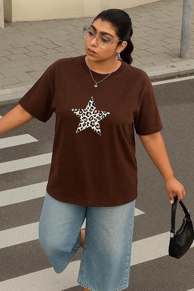 BENROMA 1 T-Shirt Gift for Purchases of 6 or More in Cart - Large Size Star Leopard Printed Unisex T-Shirt