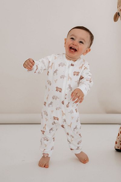 Tuğba Kuğu Zippered Jumpsuit Without Booties - Pureline Series - Cute Animals