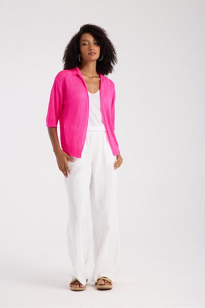 Su Moda Women's Cardigan Openwork Capri Sleeve Soft Mercerized