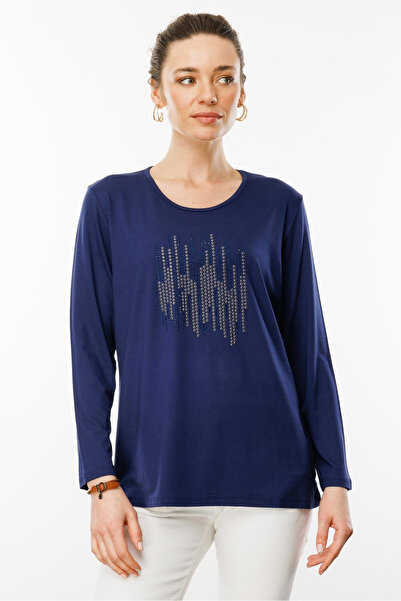 Desen Γυναικεία μπλούζα με στάμπα με λαιμόκοψη από βαμβακερή βαμβακερή πέτρα