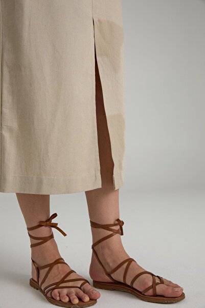 Brand Up Linen Blend Midi Skirt