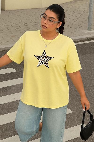 BENROMA 1 T-Shirt Gift for Purchases of 6 or More in Cart - Large Size Star Leopard Printed Unisex T-Shirt