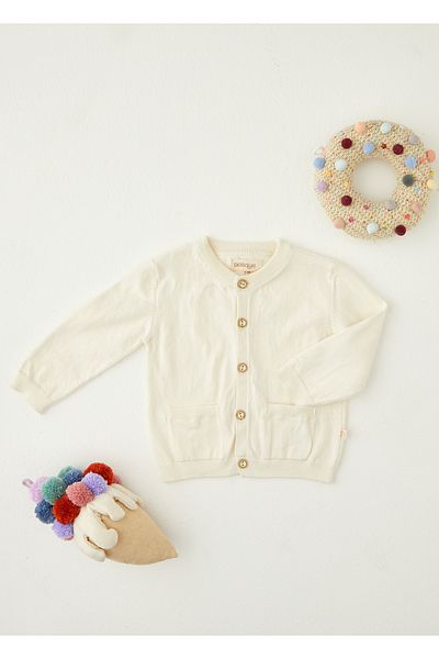 Patique Kids Ecru 100% Organic Cotton Pocket Knitwear Baby Cardigan