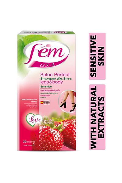Fem USA Legs & Body Sensitive Wax Strips Enriched With Strawberry