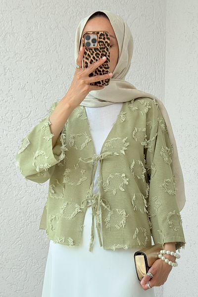 Salih Çelebi Patch Ripped Detailed Kimono 2330 - Khaki
