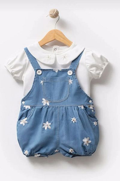 minuma Daisy Embroidered Denim Salopet Double Set 1-3 Years