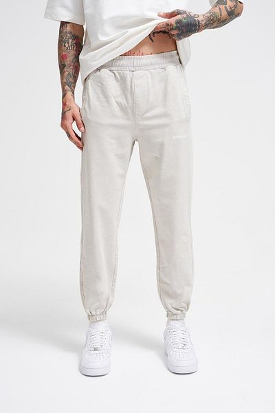 Machinist Men's Luxury Basic Washed Jogger Sweatpants Soft Beige Spotted