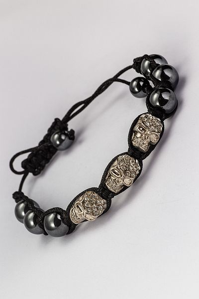OSMANLI GÜMÜŞ Men's Natural Stone Bracelet - Stone Skull Embroidered Gothic Model Adjustable Rope Bead Stone Men's