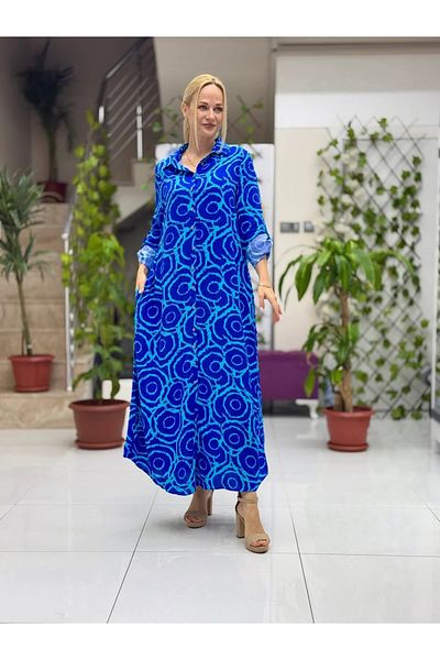 Punta Otantik Sln31123 Cotton Viscose Buttoned Long Selin Dress