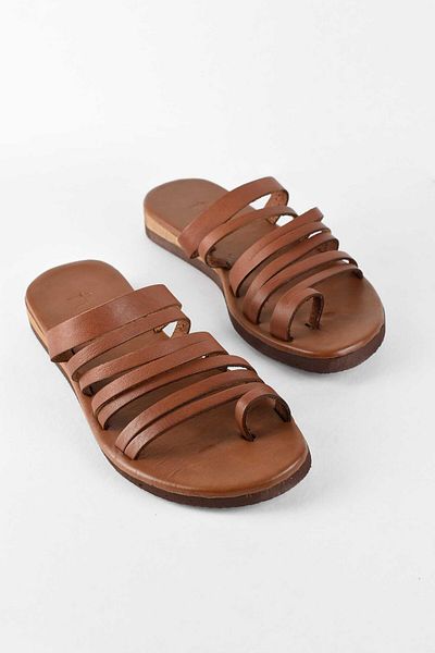 birizmoda Women's Leather Stripe Detailed Flip Flops Casual Slippers - Tan