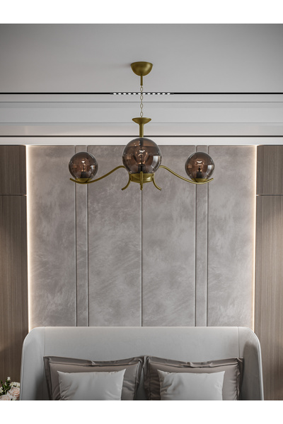 avizade Merla 3'lü Eskitme Bal Camlı Avize | Modern Salon Sarkıt Aydınlatma | Retro Işık Tasarımı