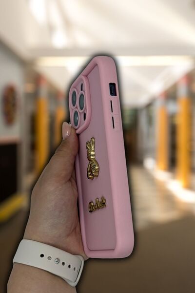 PSGT Apple Iphone 14 Promax Kılıf Tasarımlı Desenli Kamera Korumalı Pembe Tavşan Goodluck Yumuşak Silikon