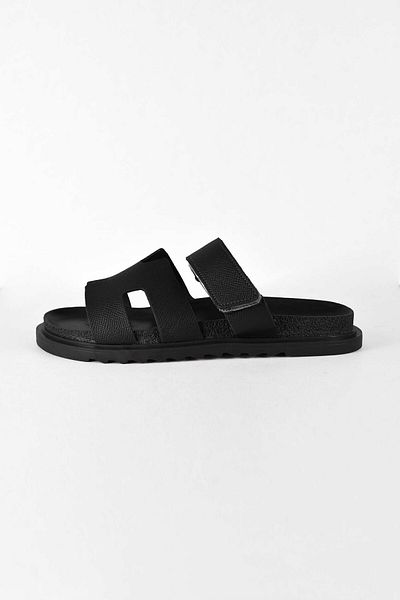 birizmoda Women's Open Front Velcro Comfortable Poly Sole Daily Slippers - Black
