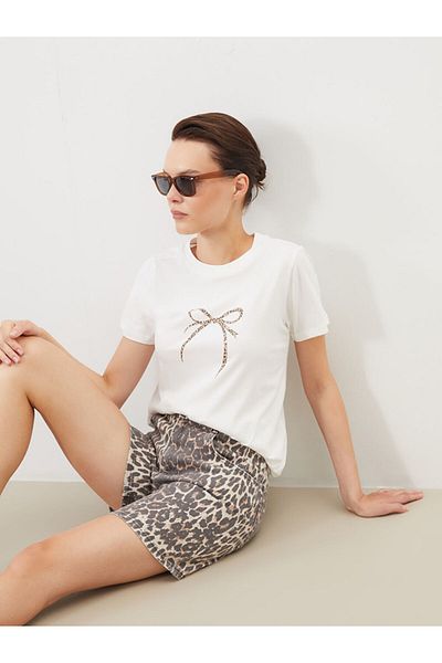 LC Waikiki Brown Leopard Patterned Women's Jean Shorts