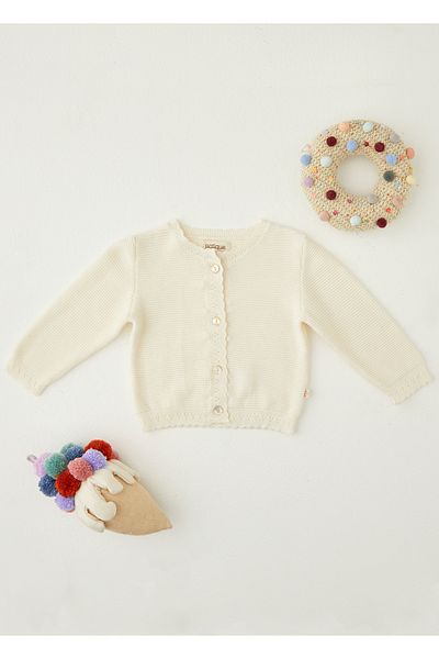 Patique Kids Ecru Organic Cotton Thin Knitwear Baby Cardigan 6-36 Months