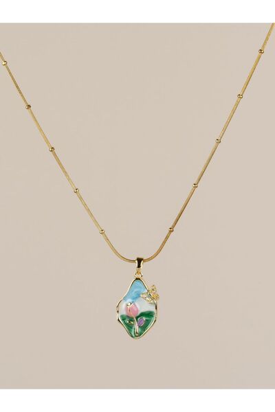 Portakal Esintisi قلادة فنية من الفولاذ على شكل زهرة التوليب الوردية على شكل ...