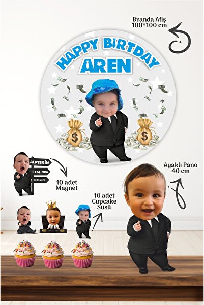 GK TASARIM Patron Bebek Doğum Günü Teması, Patron Bebek Afiş, Magnet, Cupcake Kürdan. Ayaklı Pano