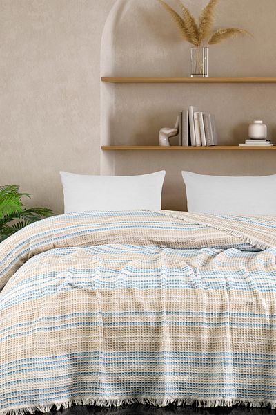 Casnack Babür Model Beige-Blue Single Pique 170X210Cm