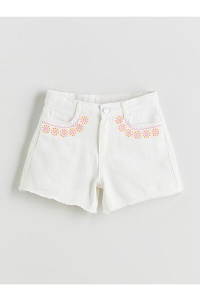 LC Waikiki Beige Floral Girl's Jean Shorts