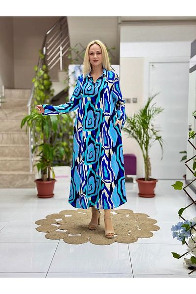 Punta Otantik Sln31109 Cotton Viscose Buttoned Long Selin Dress
