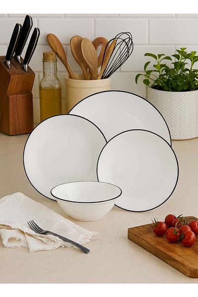 cera 16-Piece Porcelain Dinner Set White/Black