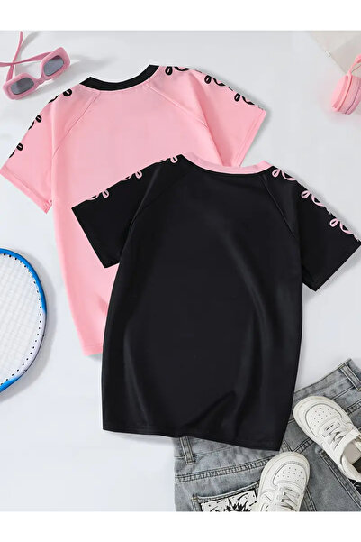 Machetta Vintage V-Neck 07 Ribbon Printed Oversize 2-Piece T-Shirt