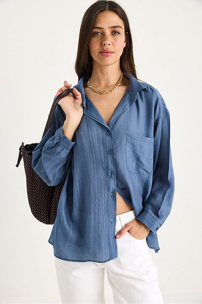 Bianco Lucci Women's Single Pocket Detailed Oversize Shirt 470 60283182