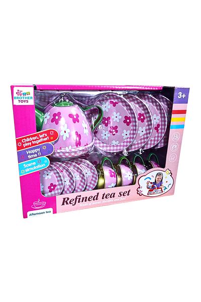 Brother Toys طقم بيت وشاي معدني من تويوت 14 قطعة صينية فنجان شاي طبق إبريق شاي 24 سم.