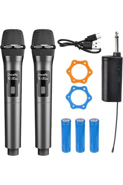 GÜMRÜK BEY Şarj Edilebilir Alıcılı Kablosuz Mikrofon 2li Seti Karaoke Düğün Parti Konferans Vokaller İçin Uygun