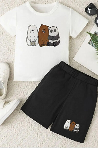 donamod Pandas Printed Girls&Boys Shorts T-Shirt