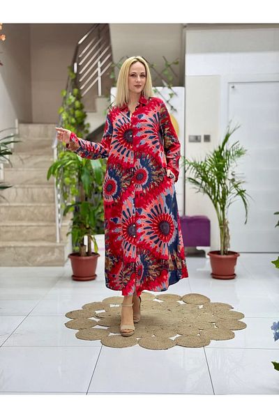 Punta Otantik Sln31101 Cotton Viscose Buttoned Long Selin Dress