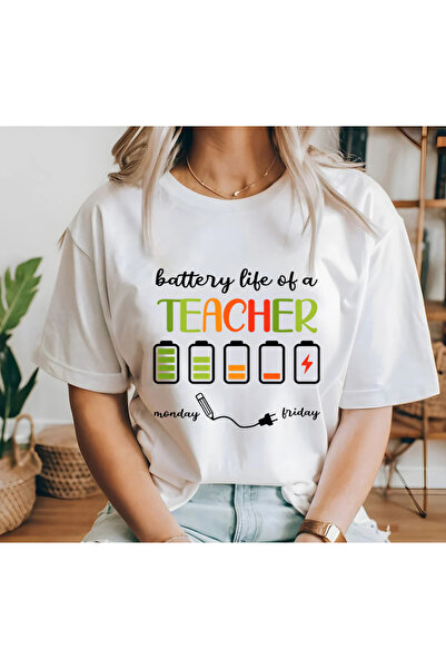 donamod تي شيرت مطبوع عليه عمر البطارية للمعلم