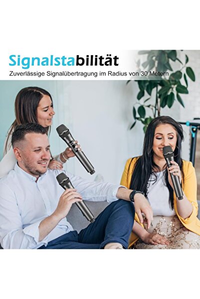 GÜMRÜK BEY Şarj Edilebilir Alıcılı Kablosuz Mikrofon 2li Seti Karaoke Düğün Parti Konferans Vokaller İçin Uygun